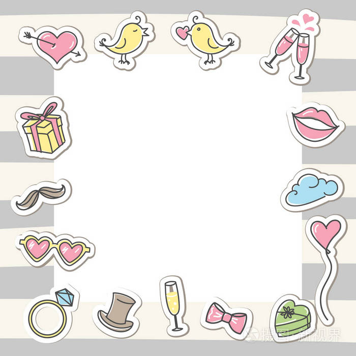 可爱浪漫的框架与爱情符号, 标志, 图标.婚礼或情人节设计