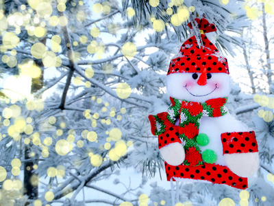 圣诞装饰组成对杉木背景