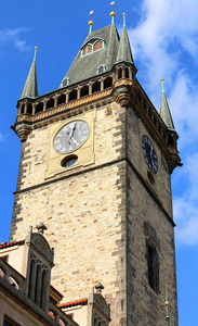 在捷克共和国布拉格一座古塔的细节