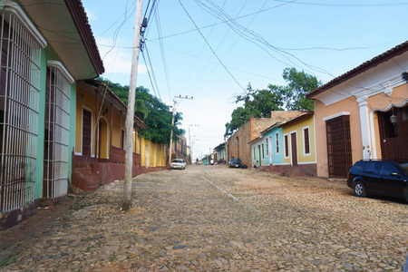 传统民居在古巴特立尼达岛殖民小镇