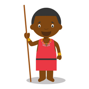 从肯尼亚穿着马赛部落的传统方式的字符。矢量图。孩子们的世界收藏
