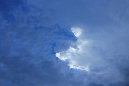 蓝色的天空与大云。蓝天和运动雨云