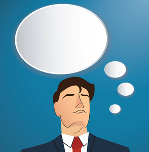 商人用云聊天框背景思考的肖像照片