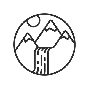 山水徽章山水瀑布线性图标照片