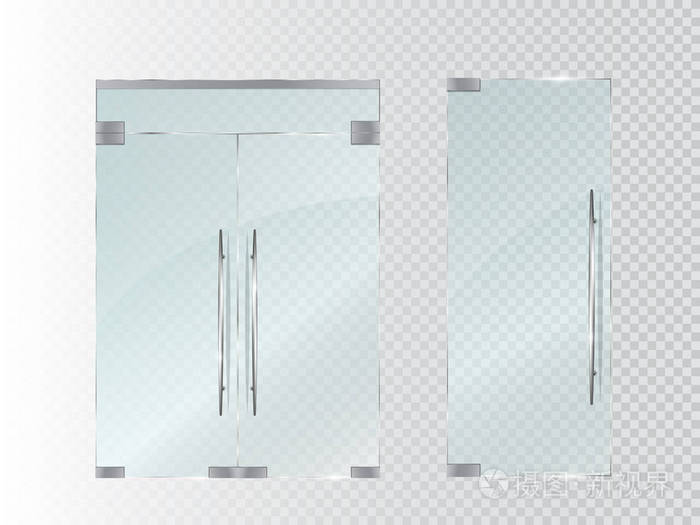 透明背景上孤立的玻璃门矢量插画