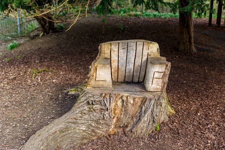 在英国一个漂亮的公园里的手工木长凳