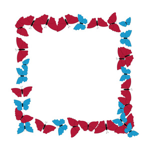 蝴蝶的框架。方形图案。边框的分离在白色的蝴蝶