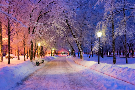 小巷晚上灯冬季