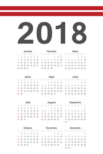 拉脱维亚语 2018 年矢量日历