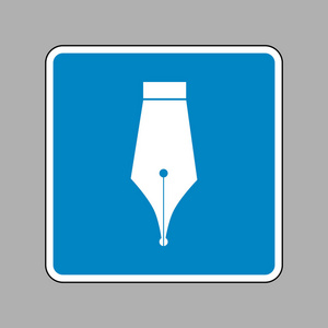 关于黑色的签名笔标志图.关于为背景的蓝色标志的白色图标照片