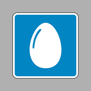 鸡肉鸡蛋标志。关于为背景的蓝色标志的白色图标