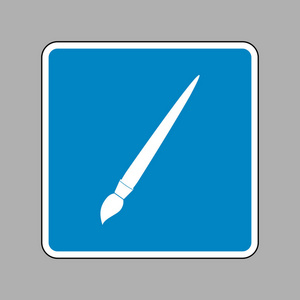 画笔标志图.关于为背景的蓝色标志的白色图标照片