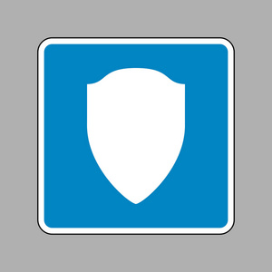 盾牌标志图.关于为背景的蓝色标志的白色图标照片