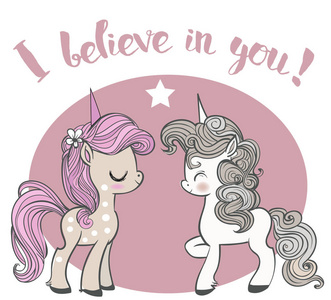 可爱卡通独角兽和彩虹粉色背景图片