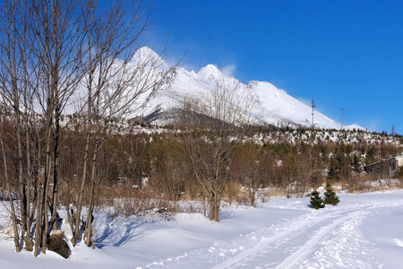 与角质 Smokovec 从白雪覆盖的山峰高塔特拉山的看法