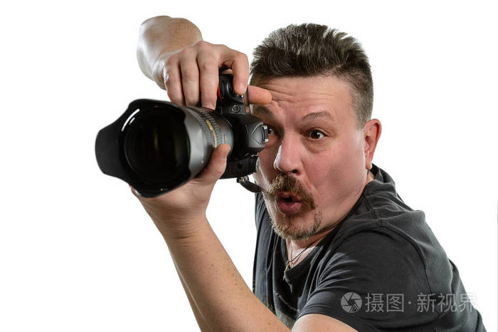人像摄影师用相机上孤立的背景