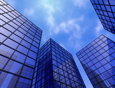 建筑办公室财务塔玻璃 windows 镜蓝色 3d 图
