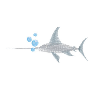 海洋野生生物泡沫的手绘图马林鱼箭鱼