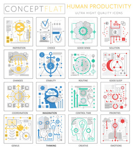 信息图表迷你概念人类生产力的网站的图标。保费质量设计 web 图形图标元素。人类生产力概念