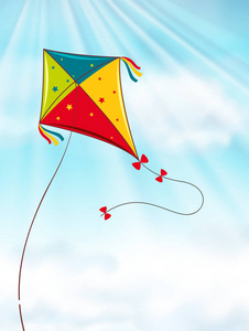 多彩风筝飞翔在蓝蓝的天空