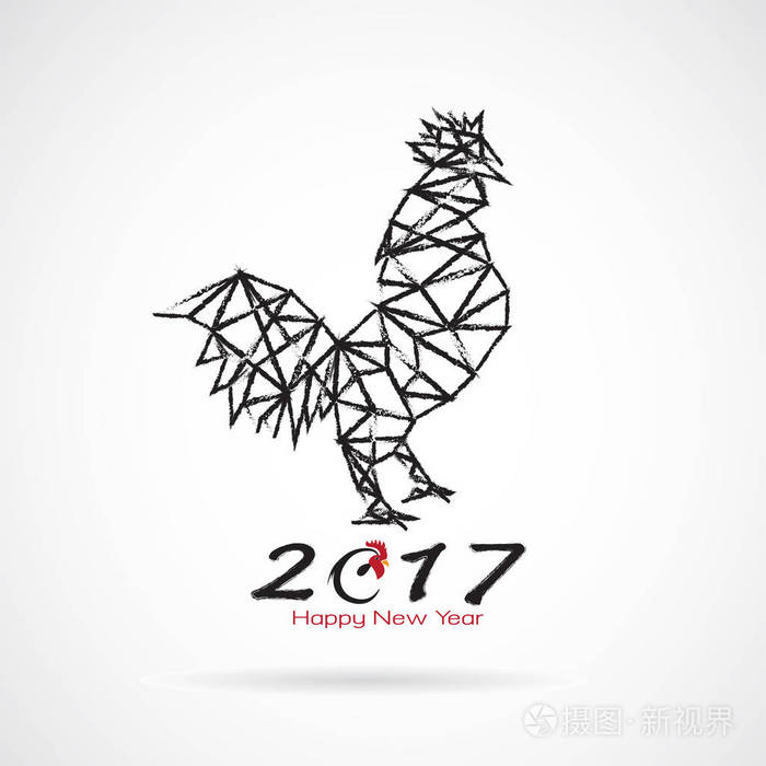 矢量插图的公鸡 2017年新年卡 年份