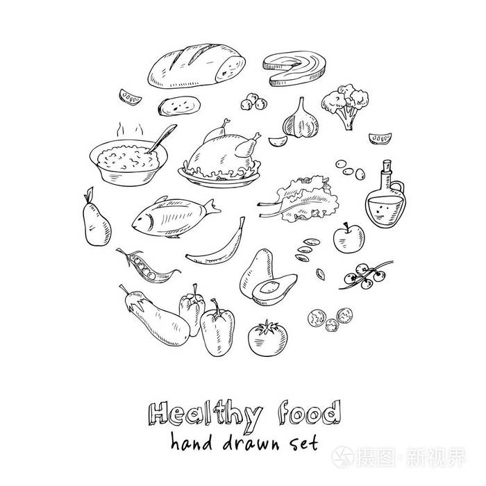 健康食品蔬菜, 水果, 肉矢量手绘集插画-正版商用图片0wldag-摄图新