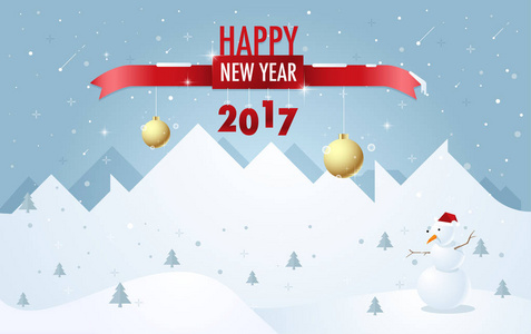 新年快乐 2017年横幅背景与冬季季节概念