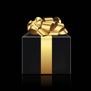 目前用金色丝带在深色背景上的黑色。礼品盒为圣诞 元旦 生日 情人节和不同的庆祝
