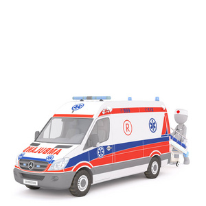 3D医护人员将病人抬上救护车
