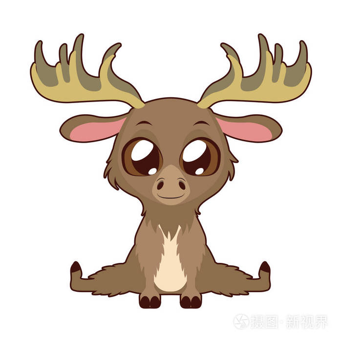 可爱的麋鹿矢量插图艺术在平面颜色