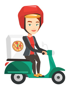女人在滑板车上送披萨