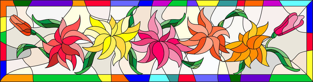 插图在彩色玻璃风格与花，芽和叶莉莉
