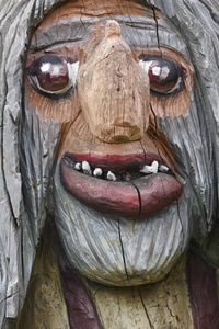 挪威语刻木脸详细巨魔。斯堪的纳维亚民间传说