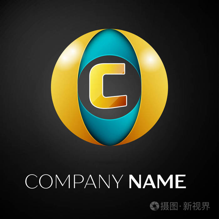 字母c矢量标志符号在黑色背景上的彩色圆您设计的矢量模板