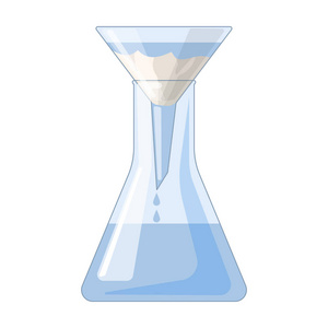 过滤漏斗符号在白色背景上孤立的卡通风格的锥形烧瓶图标水溶液的过滤