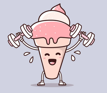 矢量图的粉红颜色微笑冰淇淋举哑铃照片