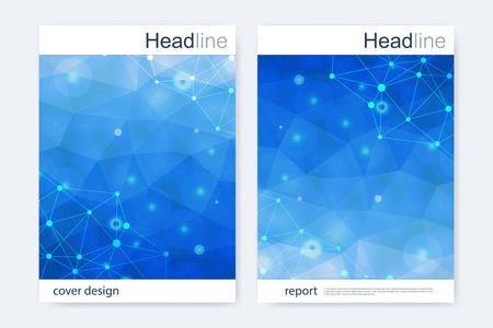 科学的宣传册设计模板。矢量海报布局 分子结构与连接的线和点。科学模式原子 Dna 与杂志 传单 封面 海报设计元素