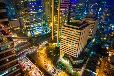 泰国曼谷现代城市摩天大楼夜景