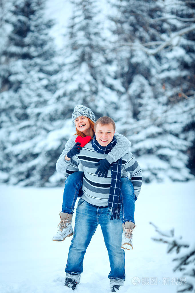在雪冰景观冬季情人节夫妇