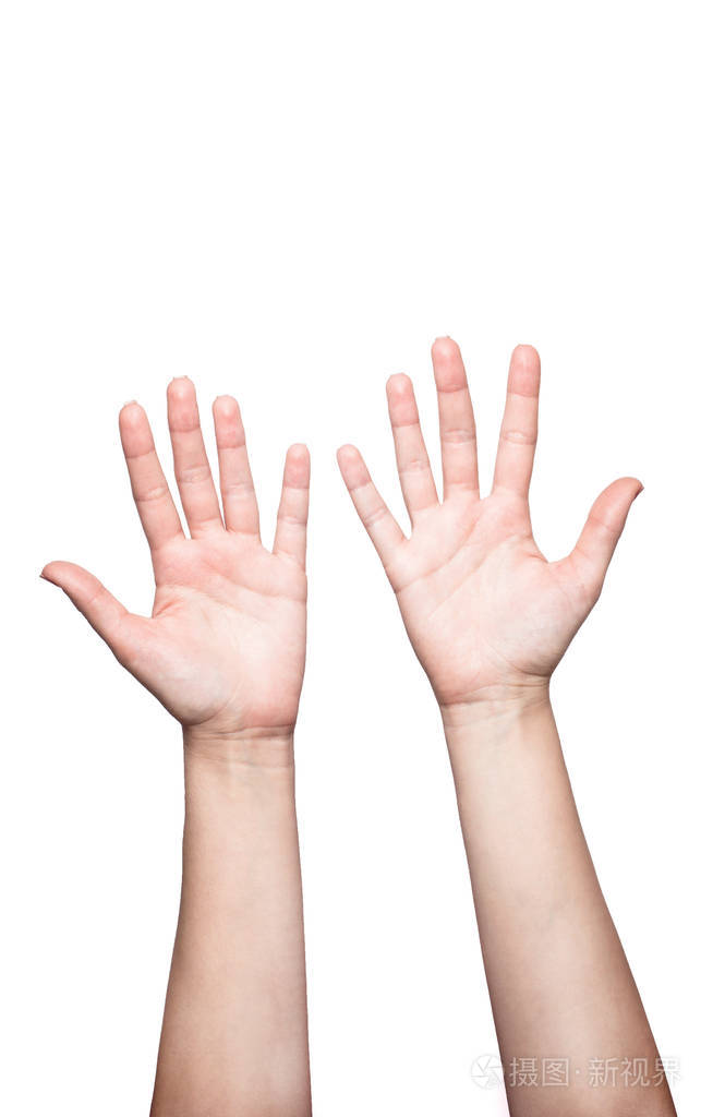 张开的手白色背景上