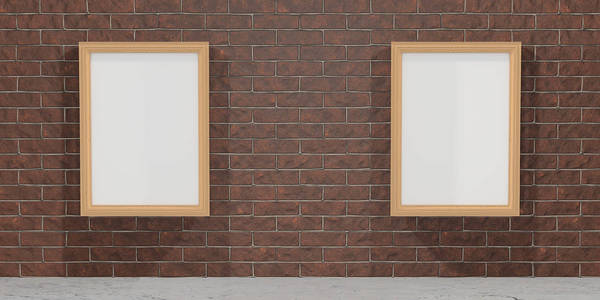 模拟了内政。棕色的砖墙，用空的图片。3d 仁德