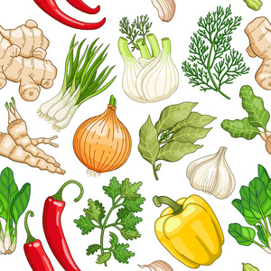白色草本植物的矢量蔬菜图案