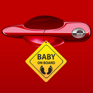 汽车门处理的红色色泽，婴儿上标志矢量