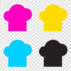 厨师帽标志。Cmyk 图标透明背景上。青色红