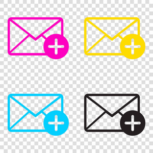 邮件标志图添加标记。透明的 Cmyk 图标