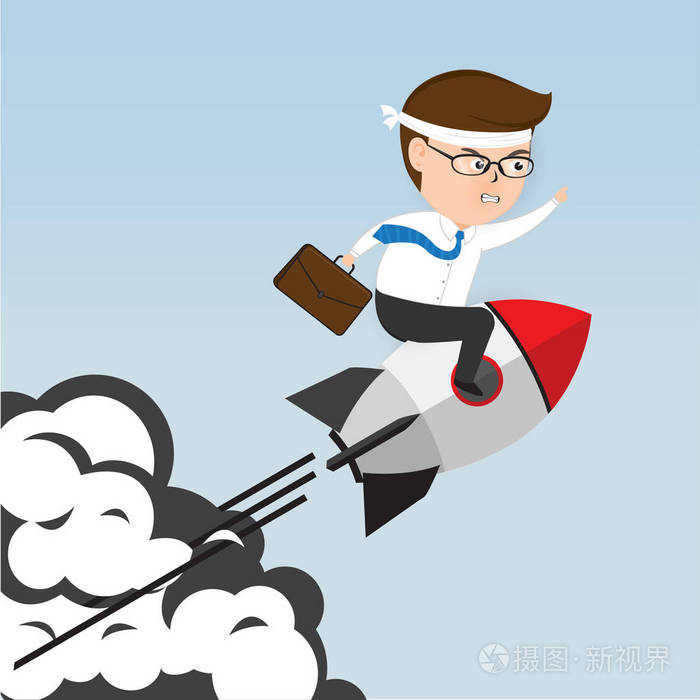 一位商人坐在一枚火箭,商人的剪影,经营理念矢量 10