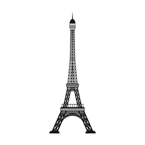 埃菲尔铁塔图标在孤立的白色背景上的黑色风格。国家象征股票矢量图