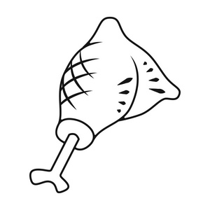 烤的鸡腿中孤立的白色背景上的黑色风格的图标。野餐象征股票矢量图
