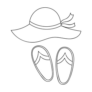 沙滩帽与触发器图标在白色背景上孤立的轮廓样式.