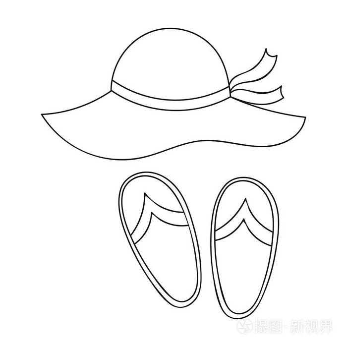 沙滩帽与触发器图标在白色背景上孤立的轮廓样式家庭出游象征股票矢量